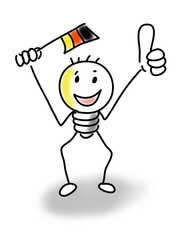 Strichmännchen Glühbirne als Deutschlandfan mit Daumen nach oben