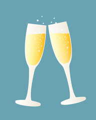 Champagne glasses. Two vector glasses with sparkling wine. Vector illustration.