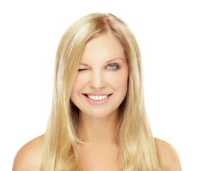 Portrait of winking girl.Portrait of pretty girl laughing at camera.