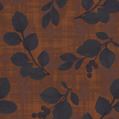 Seamless botanical pattern on an abstract background. Leaves painted in watercolor, digitally processed. Abstract ornament for design, wallpaper, packaging, print, scrapbooking.