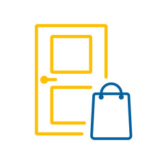 Bag of food in front of the door vector icon
