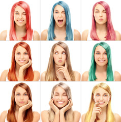 Girl with dyed Hair. Coloring. Colouring hair.Rainbow hair