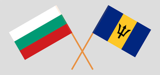 Crossed flags of Bulgaria and Barbados. Official colors. Correct proportion