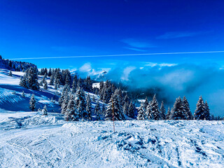 Fototapeta na wymiar winter scene and panorama in the Swiss mountains