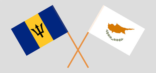 Crossed flags of Barbados and Cyprus. Official colors. Correct proportion