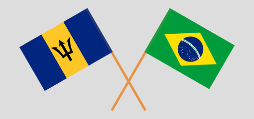 Crossed flags of Barbados and Brazil. Official colors. Correct proportion