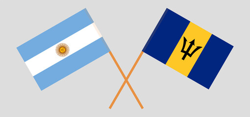 Crossed flags of Argentina and Barbados. Official colors. Correct proportion