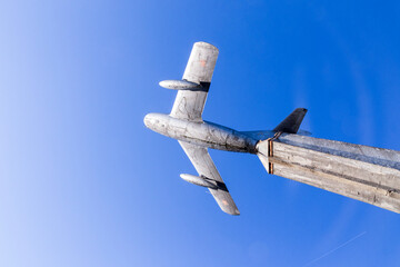 Monument to Soviet pilots who took part in World War II. Model of the MIG 52 aircraft