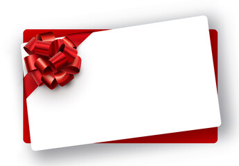 Empty card, coupon, cartificate template with red bow.