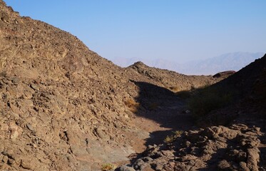 Hiking in evening in Shehoret mountains, south Israel 