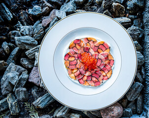 gourmet carpaccio with caviar, Christmas appetizer