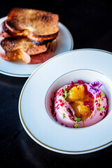 gourmet beetroot hummus with toasts