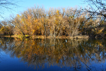 Fototapeta na wymiar Colorful autumn landscape with a lake