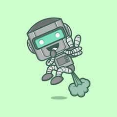 cute cartoon robot character thrown by fart. vector illustration for mascot logo or sticker