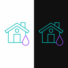 Line House flood icon isolated on white and black background. Home flooding under water. Insurance concept. Security, safety, protection, protect concept. Colorful outline concept. Vector