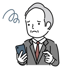 スマホを操作する困っているシニア男性ビジネスパーソン