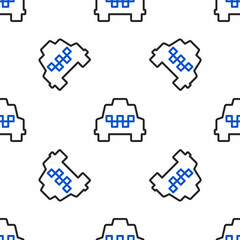 Line Taxi car icon isolated seamless pattern on white background. Colorful outline concept. Vector