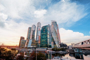 Obraz premium Modern skyscraper architecture. Moscow international business center Moscow city at sunset, Russia.