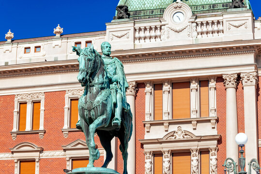 Prince Mihailo monument at Square of the Republic in front of National Museum. Belgrade, Serbia