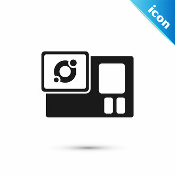 Grey Action extreme camera icon isolated on white background. Video camera equipment for filming extreme sports. Vector