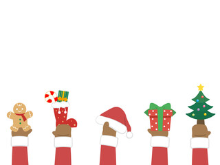 クリスマス　フレーム　カード　サンタの手　シンプル　コピースペース　イラスト素材