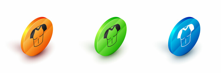 Isometric T-shirt icon isolated on white background. Circle button. Vector