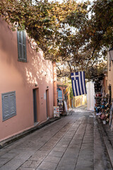 Fototapeta na wymiar a greek flag in a street in Athens, Greece