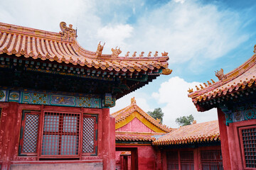 Red wall. Traditional ancient chinese architecture.