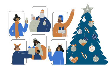 Boho Christmas remote party with friends.