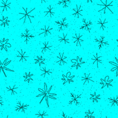 Hand Drawn Snowflakes Christmas Seamless Pattern. Subtle Flying Snow Flakes on chalk snowflakes Background. Actual chalk handdrawn snow overlay. Artistic holiday season decoration.