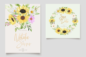 hand drawn sun flower and chrysanthemum invitation card set 