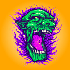 Green Head Zombie Ugly Halloween Vector illustrations for your work Logo, mascot merchandise t-shirt, stickers and Label designs, poster, greeting cards advertising business company or brands.