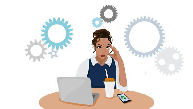 Business person working on laptop cartoon animation