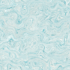 Fototapeta premium Aegean teal mottled swirl marble nautical texture background. Summer coastal living style home decor. Liquid fluid blue water flow effect dyed textile seamless pattern.
