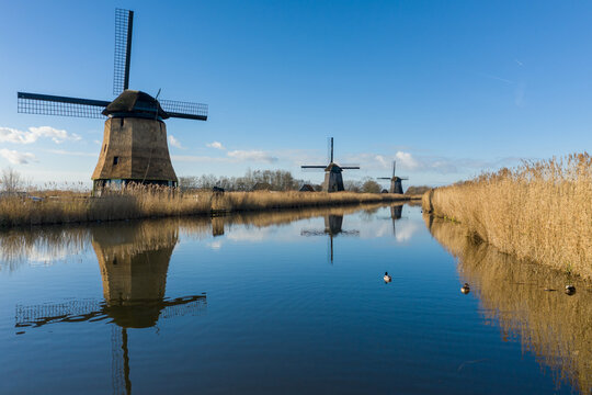 Old typical Dutch windmills at Rustenburg North Holland