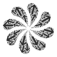 Arrow send out icon twirl burst turbine fireworks shape. Rotation twirl designed from scattered arrow send out icons.