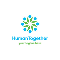 Human People Together Nature Leaves Vector Abstract Illustration Logo Icon Design Template Element