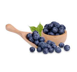 Fresh blueberry with leaves isolated on white background