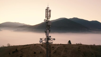 Mobile tower high in the mountains. drone view