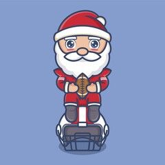 cute cartoon santa claus becomes rugby player. vector illustration for mascot logo or sticker