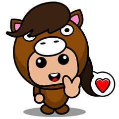 vector cartoon character cute pet horse mascot costume peace hand love chat bubble