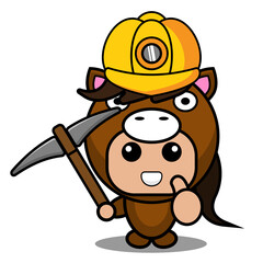 vector cartoon character cute pet horse mascot costume miner