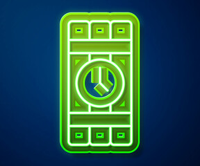 Glowing neon line Detonate dynamite bomb stick and timer clock icon isolated on blue background. Time bomb - explosion danger concept. Vector