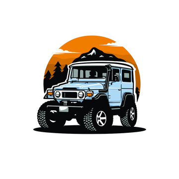 Classic overland 4x4 offroad truck illustration vector isolated. Best for automotive overland industry