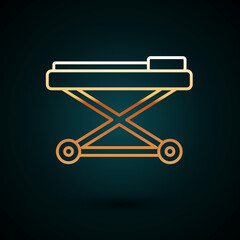 Gold line Stretcher icon isolated on dark blue background. Patient hospital medical stretcher. Vector