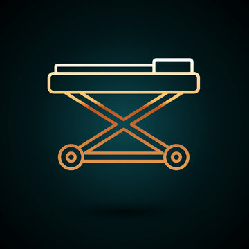 recommend clip art: Gold line Stretcher icon isolated on dark blue background. Patient hospital medical stretcher. Vector