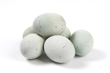 preserved duck eggs isolated on white background