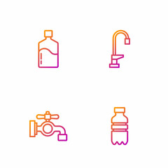 Set line Bottle of water, Water tap, Big bottle with clean and . Gradient color icons. Vector