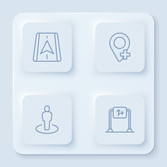 Set line City map navigation, Location, with person and Road traffic sign. White square button. Vector