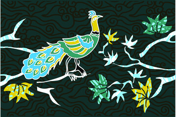 Indonesian batik motifs with very distinctive patterns of plants and bird